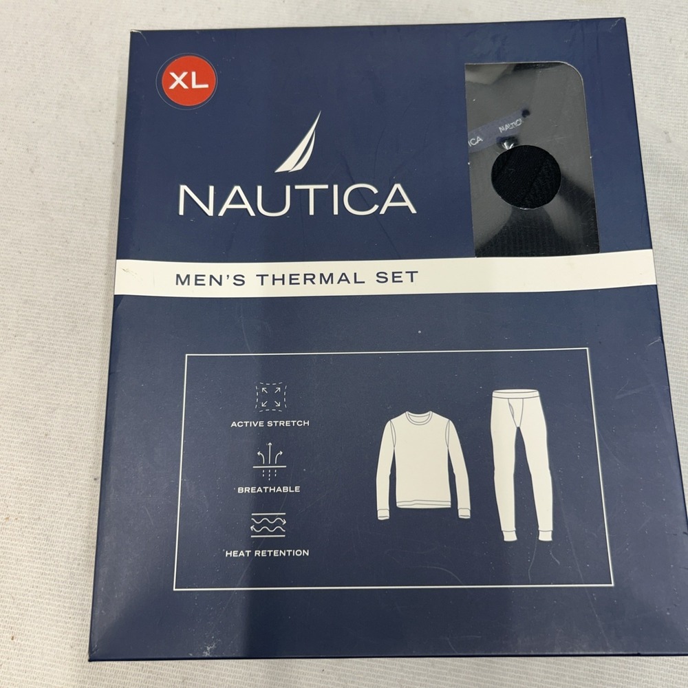 Men's Thermal Set NIB Black Size XL Nautica Long Sleeve Crew Neck Top Bottom